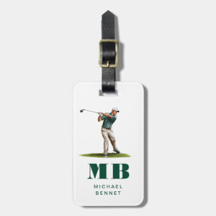 Étiquette À Bagage Monogramme de golf sport vert moderne