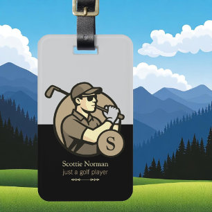 Étiquette À Bagage Monogramme de Golfeur personnalisé noir