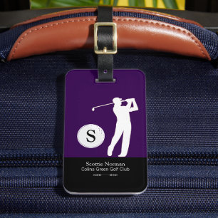 Étiquette À Bagage Monogramme de Golfeur personnalisé violet
