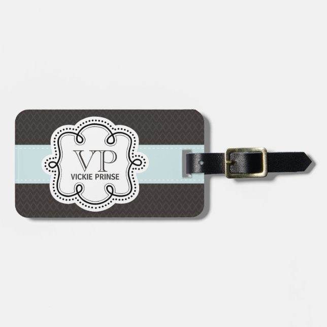 Étiquette À Bagage Monogramme de griffe Brown et Motif bleu (Devant horizontal)