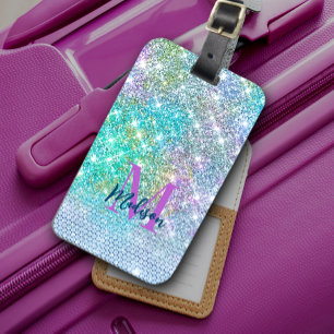 Étiquette À Bagage Monogramme de la fausse parties scintillant Turquo