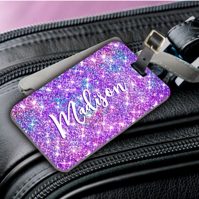 Étiquette À Bagage monogramme de la parties scintillant violette de l (Créateur téléchargé)