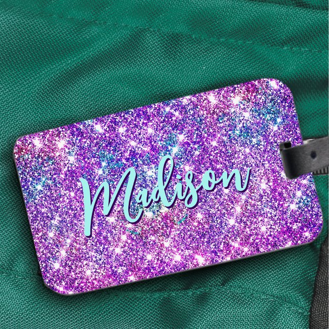 Étiquette À Bagage monogramme de la parties scintillant violette de l (Créateur téléchargé)