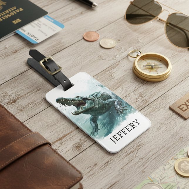 Étiquette À Bagage Monogramme de l'alligator de reptile crocodile (Créateur téléchargé)