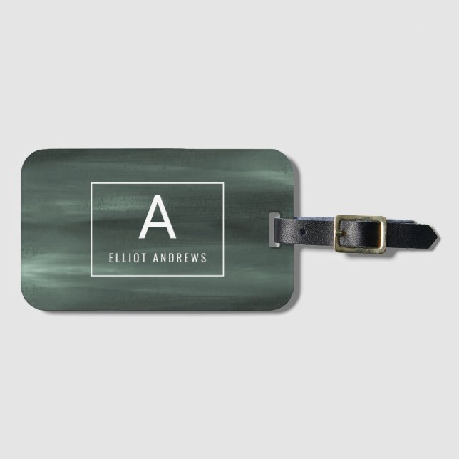 Étiquette À Bagage Monogramme de l'aquarelle | de pins de Milou (Devant Horizontal)