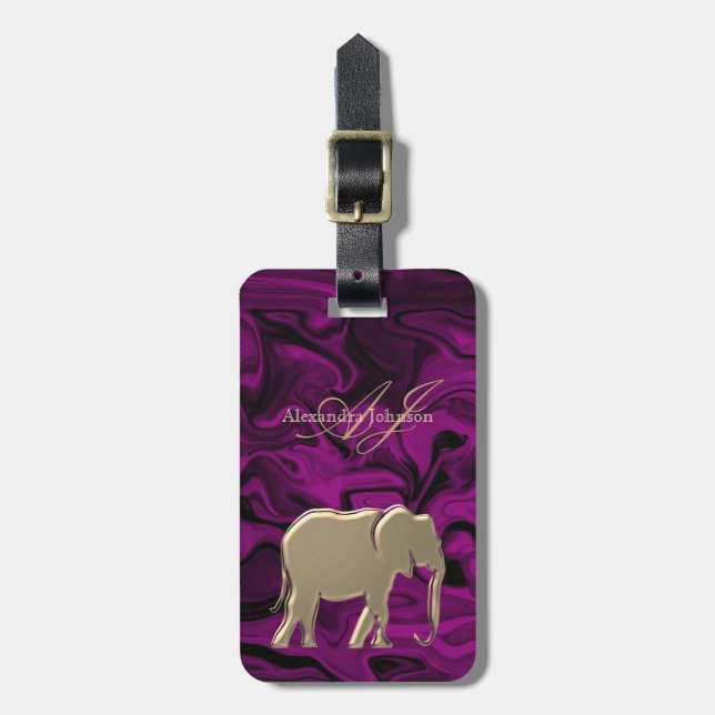 Étiquette À Bagage Monogramme de l'Éléphant en Or Pourpre (Devant Vertical)