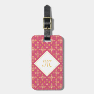 Étiquette À Bagage Monogramme de luxe rose et or Quatre Floral