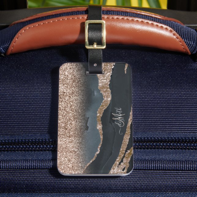 Étiquette À Bagage Monogramme de marbre de Parties scintillant modern (Insitu Rectoal 2)