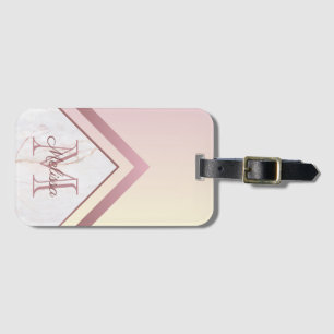 Étiquette À Bagage Monogramme de marbre d'or Rose géométrique Chevron