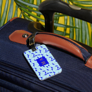 Étiquette À Bagage monogramme de motif de répétition de parapluie ble