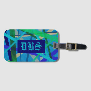 Étiquette À Bagage Monogramme de Motif géométrique bleu et vert