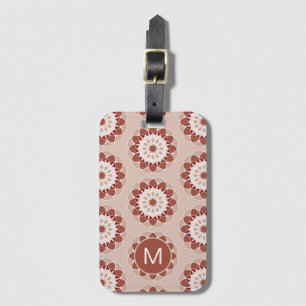Étiquette À Bagage Monogramme de motif mandala floral burgundy rose