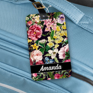 Étiquette À Bagage monogramme de motif noir vintage rose