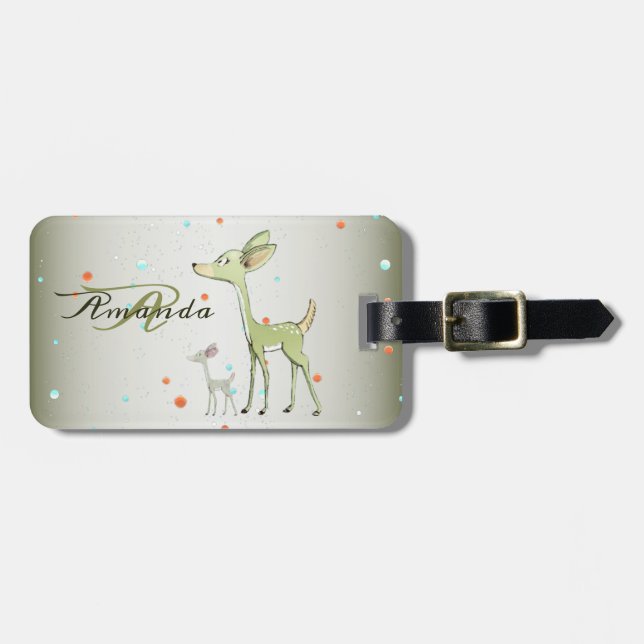 Étiquette À Bagage Monogramme de Noël Cerfs Verts Fêtes Mignon (Devant horizontal)