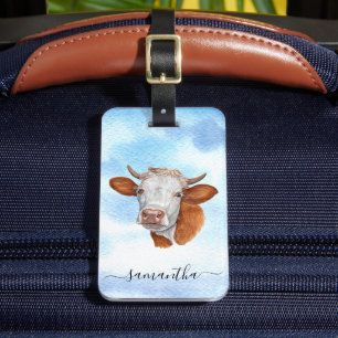 Étiquette À Bagage Monogramme de nom aquarelle amateur de vaches