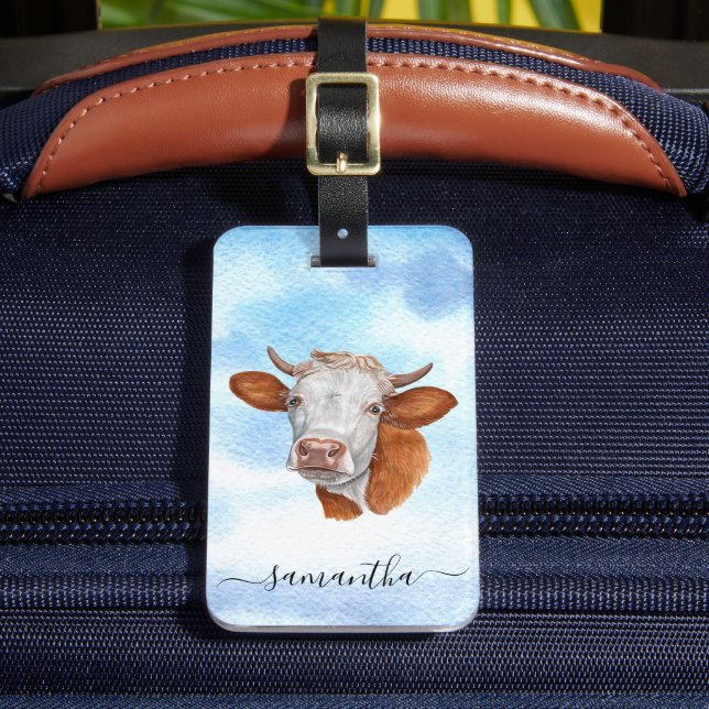 Étiquette À Bagage Monogramme de nom aquarelle amateur de vaches (Insitu Rectoal 2)