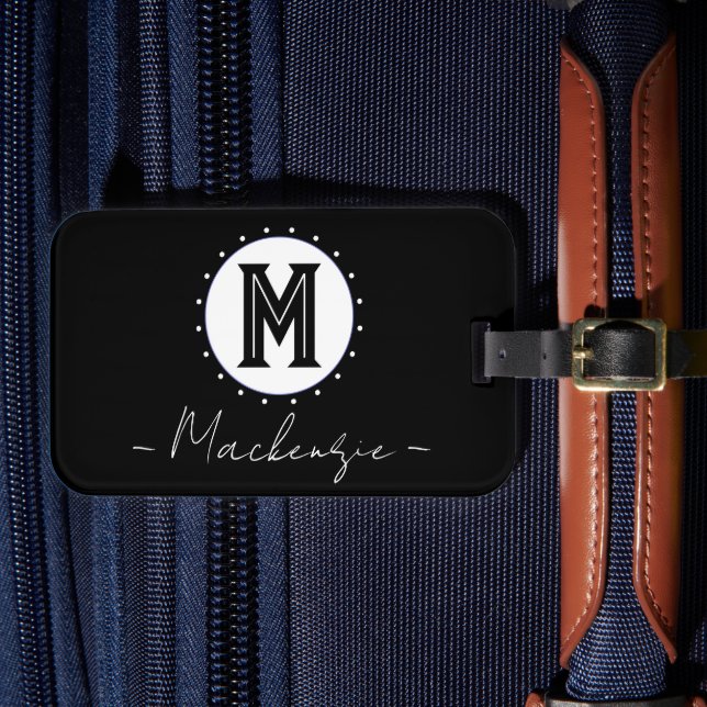 Étiquette À Bagage Monogramme de nom de famille initial Cercle (Insitu Rectoal 4)