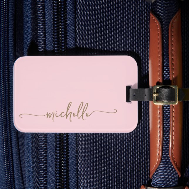 Étiquette À Bagage Monogramme de nom de script de calligraphie en or  (Insitu Rectoal 4)
