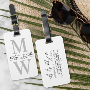 Étiquette À Bagage Monogramme de nom noir et blanc