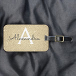 Étiquette À Bagage Monogramme de nom paillettes scintillement or<br><div class="desc">Étiquette de bagage de luxe monogramme et initiale paillettes scintillement or. Cette étiquette de bagage est parfaite pour la rentrée scolaire, le travail ou les voyages. L'étiquette de bagage or fait également un excellent cadeau pour les mariages, les anniversaires, les enterrements de vie de jeune fille, les lunes de miel...</div>