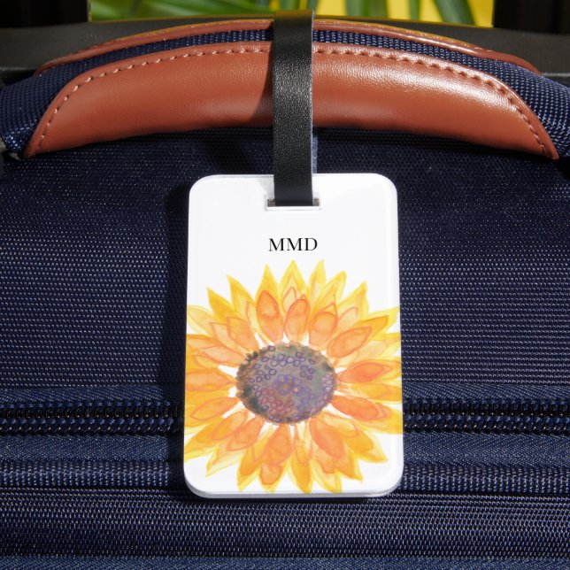 Étiquette À Bagage Monogramme de nom Tournesol jaune  (Verso Insitu 4)