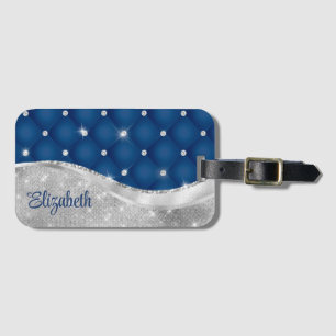 Étiquette À Bagage Monogramme de Parties scintillant royale bleu et a