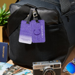 Étiquette À Bagage Monogramme de Parties scintillant violet brillant