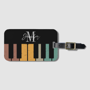 Étiquette À Bagage Monogramme de piano rétro Nom personnalisé