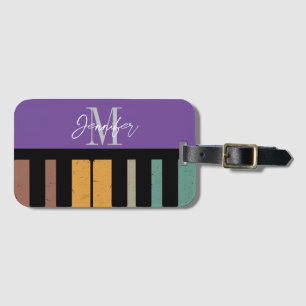 Étiquette À Bagage Monogramme de piano violet Nom personnalisé