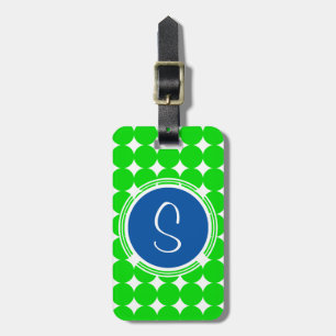 Étiquette À Bagage Monogramme de point Polka bleu et vert