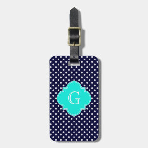 Étiquette À Bagage Monogramme de Quatrefoil Polka Pot Aqua