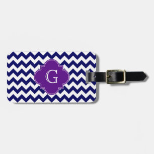 Étiquette À Bagage Monogramme de Quatrefoil pourpre de Chevron bleu m