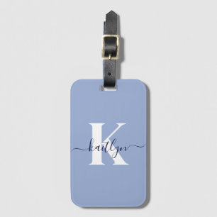 Étiquette À Bagage Monogramme de script bleu moderne