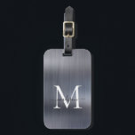 Étiquette À Bagage Monogramme de script métal brossé gris argent mode<br><div class="desc">Balise de sac mou Monogramme en métal brossé gris argent moderne</div>