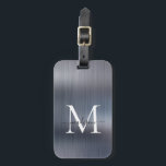 Étiquette À Bagage Monogramme de script métal brossé gris argent mode<br><div class="desc">Balise de sac mou Monogramme en métal brossé gris argent moderne</div>