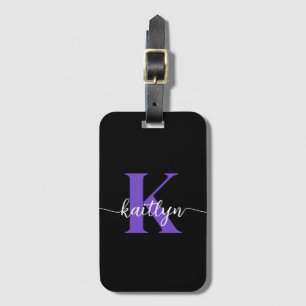 Étiquette À Bagage Monogramme de script violet noir