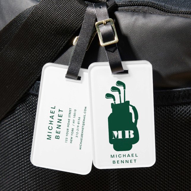 Étiquette À Bagage Monogramme de sport de golf vert moderne (Modern Green Golf Sport Monogram Luggage Tag)