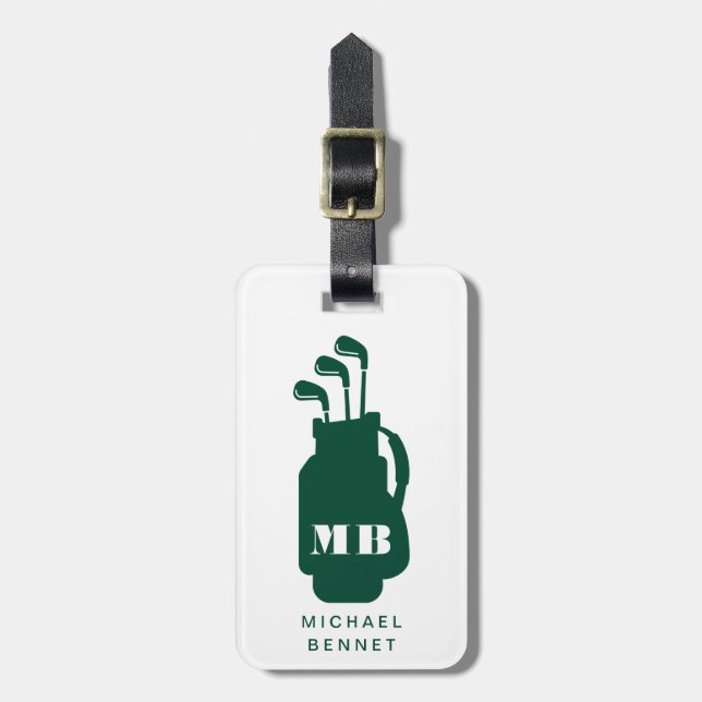 Étiquette À Bagage Monogramme de sport de golf vert moderne (Devant Vertical)