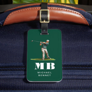 Étiquette À Bagage Monogramme de sport de golfeur vert moderne