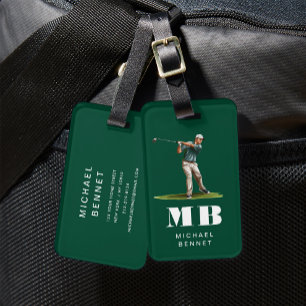 Étiquette À Bagage Monogramme de sport de golfeur vert moderne