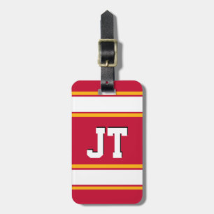 Étiquette À Bagage Monogramme de sport rouge et jaune d'or
