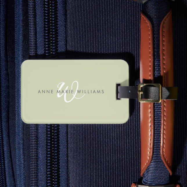 Étiquette À Bagage Monogramme de style moderne vert sauge blanc (Insitu Rectoal 4)