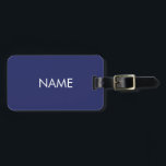 Étiquette À Bagage Monogramme de texte personnalisé bleu marine minim<br><div class="desc">Moderne minimaliste marine bleu personnalisé nom texte monogramme élégant étiquette simple bagage. Texte blanc personnalisable,  bleu marine arrière - plan uni. Couleur arrière - plan modifiable.</div>