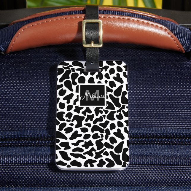 Étiquette À Bagage Monogramme de vache noire et blanche (Insitu Rectoal 2)