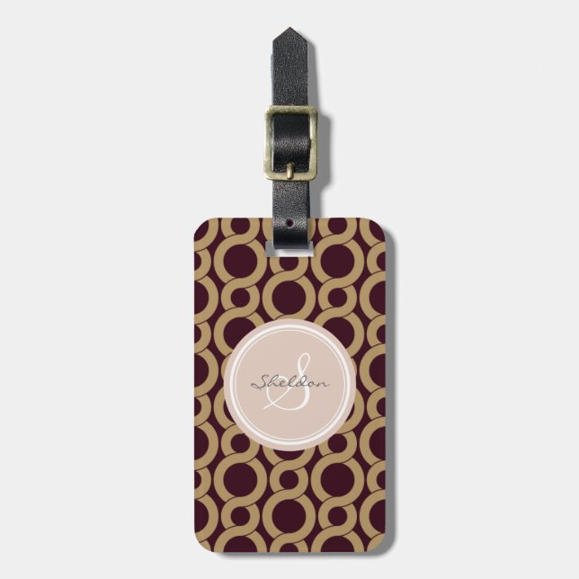 Étiquette À Bagage Monogramme de verrouillage brun chic de motif de (Devant Vertical)