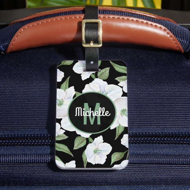 Étiquette À Bagage Monogramme de voyage floral élégant personnalisé (Insitu Rectoal 2)