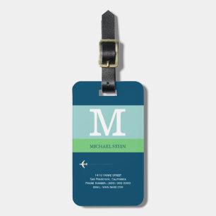 Étiquette À Bagage monogramme de voyage moderne bleu
