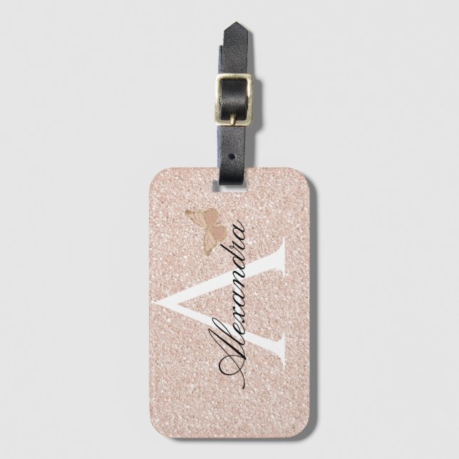 Étiquette À Bagage Monogramme de voyage moderne Elégant Girly Blush r (Devant Vertical)