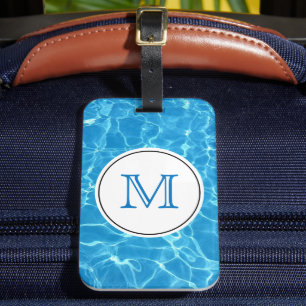Étiquette À Bagage Monogramme d'eau de piscine bleu étincelant