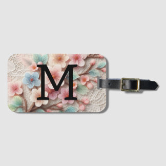 Étiquette À Bagage Monogramme dentelle rose floral pastel fleurs de c